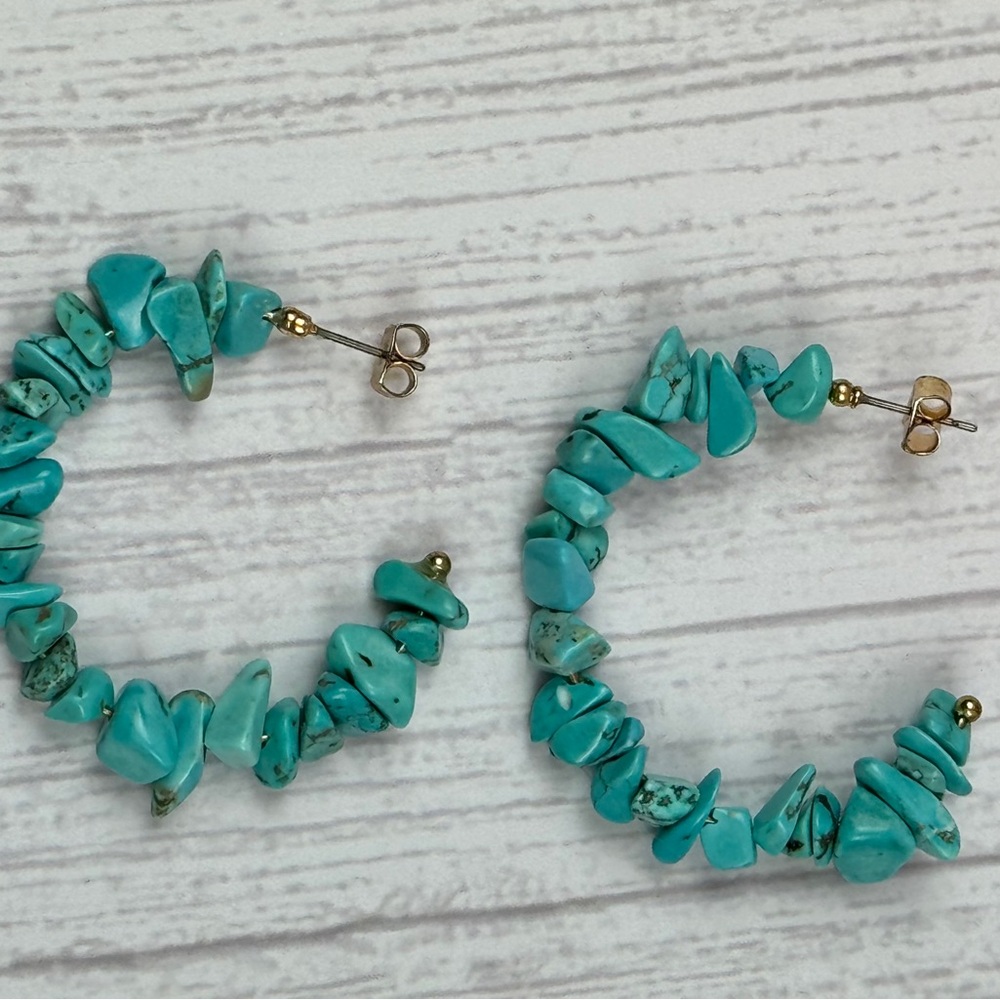 Turquoise Chip Hoops Earrings